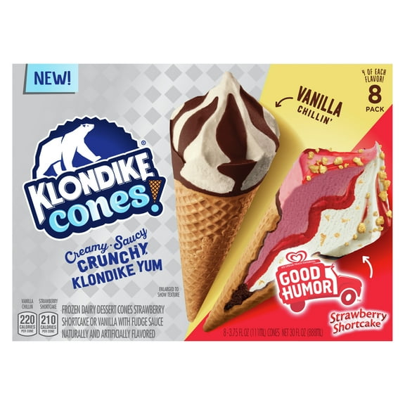 Klondike Cones Good Humor Strawberry Shortcake & Vanilla Chillin Ice Cream Cones Frozen Desserts, 8 Count