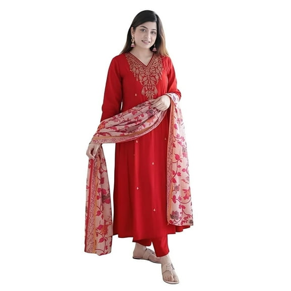 KLOSIA Women Embroidery Kurta and Pant Set with Dupataa - Indian Ethnic Traditional Wear Kurta Set