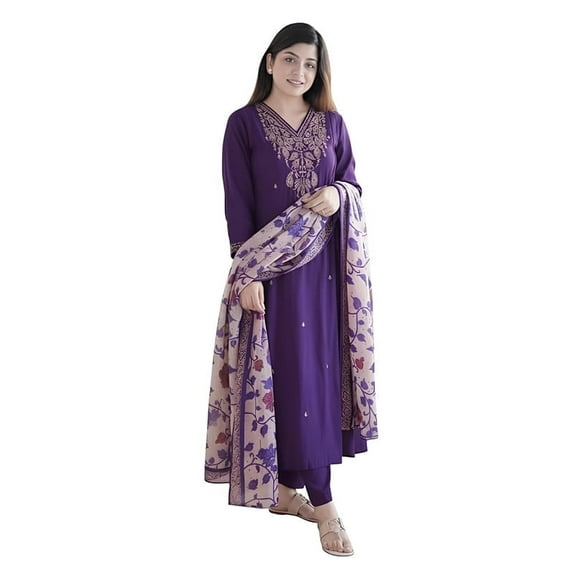 KLOSIA Women Embroidery Kurta and Pant Set with Dupataa - Indian Ethnic Traditional Wear Kurta Set