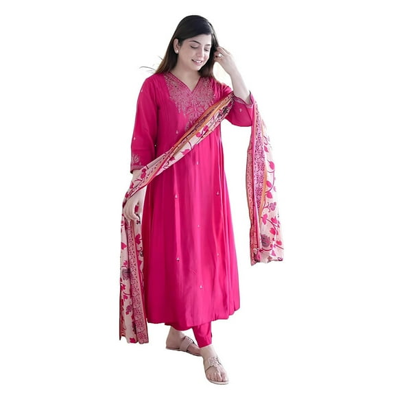 KLOSIA Women Embroidery Kurta and Pant Set with Dupataa - Indian Ethnic Traditional Wear Kurta Set