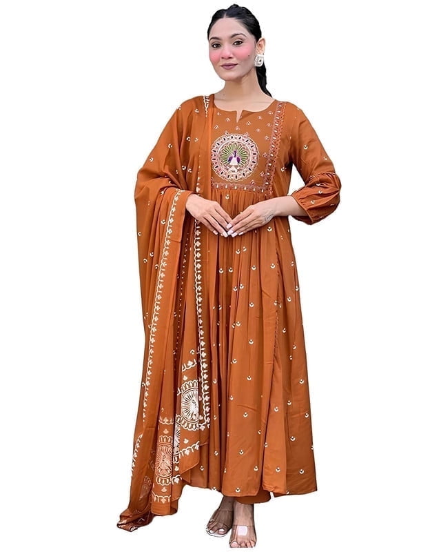 Buy KLOSIA Floral Printed U Neck Anarkali Kurta With Trousers And