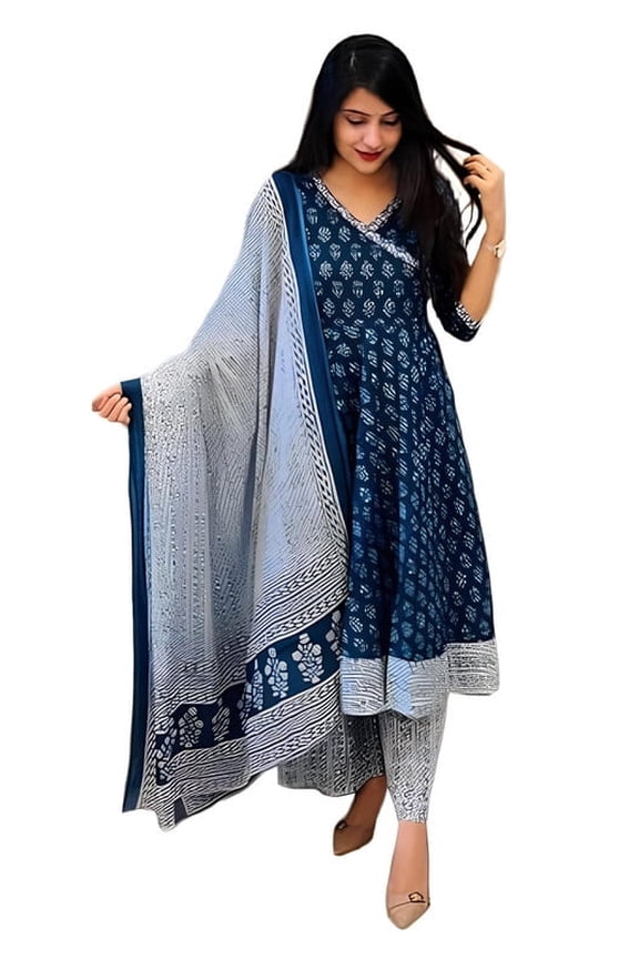 Women's Rayon Anarkali Kurta Pant and Dupatta Set - Indian Ethnic Traditional Wear Anarkali Kurta Set