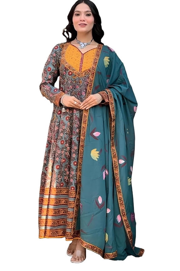Women's Viscose Kurta and Pant with Dupatta Set - Indian Ethnic Traditional Wear Anarkali Kurta Set