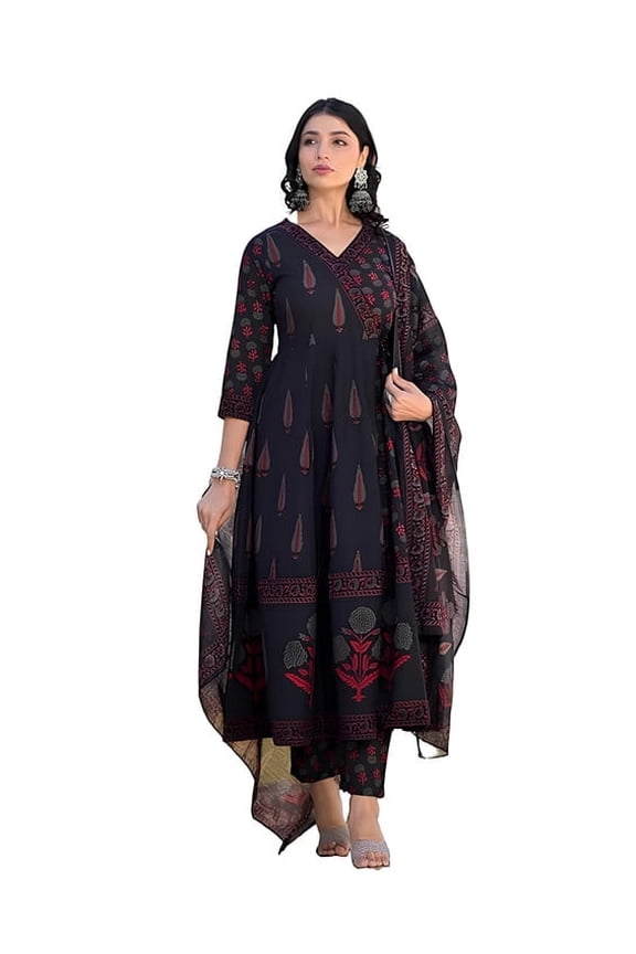 Women's Viscose Printed Anarkali Kurta And Pant Set With Dupatta | Traditional | Ethnic Set | Suit - Indian Ethnic Traditional Wear Kurta Set