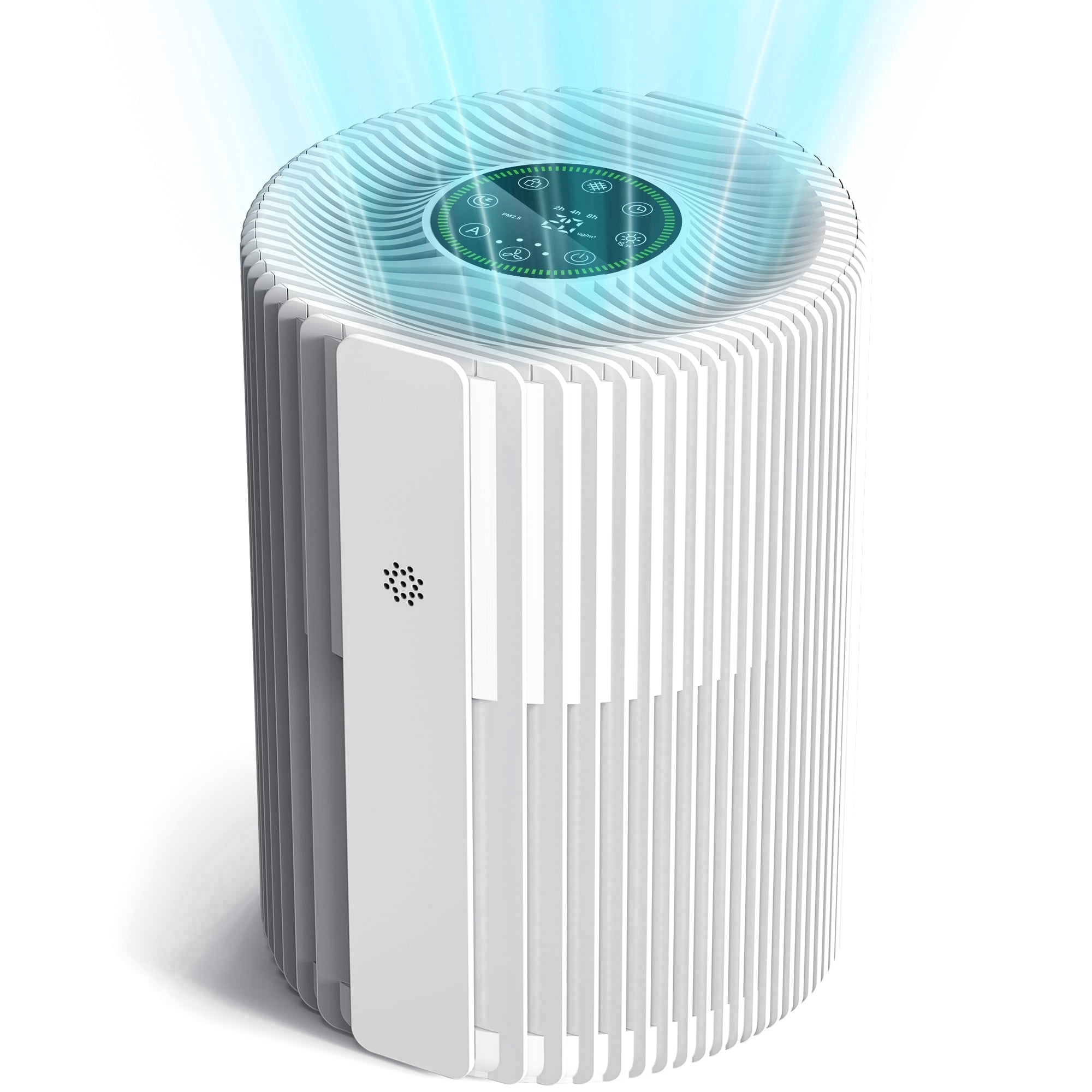 KLOUDIC Air Purifiers for Home with High Efficiency Filter Up to 600 Ft, Real-Time Air Quality (PM2.5) Display, Compact Air Cleaner with 4 Speeds, Timer, White