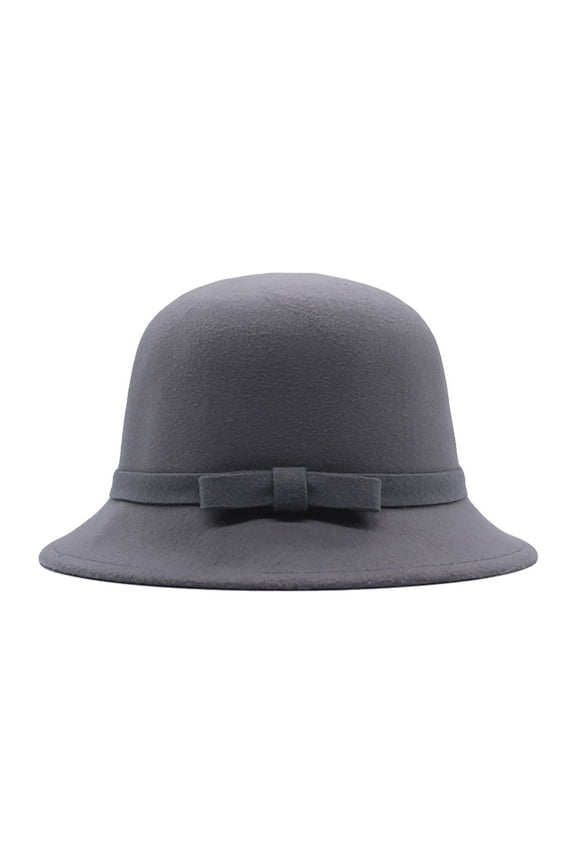 1920s Vintage Cloche Hat – Faux Wool Crushable Bucket Hat with Bow,Grey,One Size