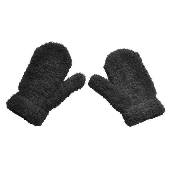 KLOY2K Autumn Winter Warm Mittens - 1 Pair Solid Color Soft Full Finger Outdoor Plush Gloves (6 Colors)-Winter Gloves,Black,One Size