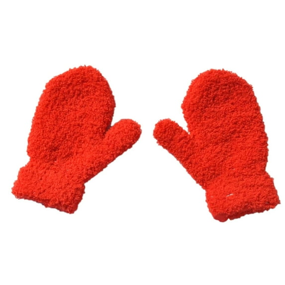 KLOY2K Autumn Winter Warm Mittens - 1 Pair Solid Color Soft Full Finger Outdoor Plush Gloves (6 Colors)-Winter Gloves,Red,One Size