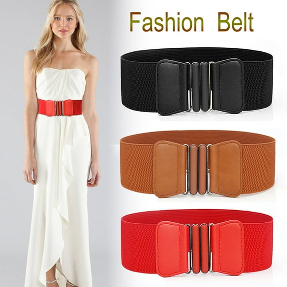 KLOY2K Belts for Women Fashion Wide Elastic Waist Belt with Decorative Buckle - Stretch Dress Belt for Women,Red,One Size