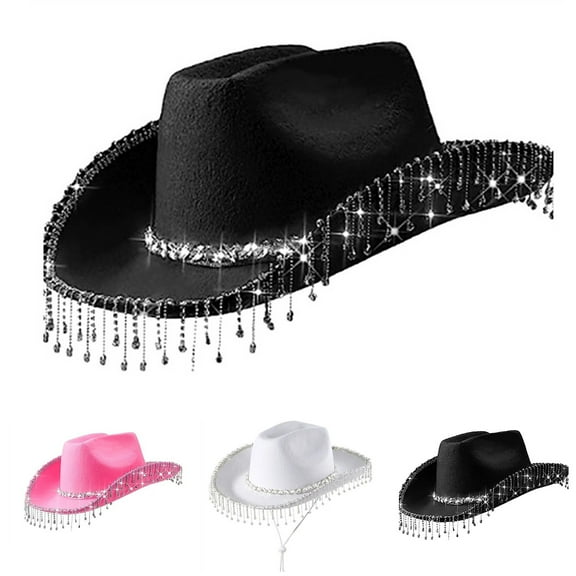 KLOY2K Bohemian Cowboy Hat Western Hat and Scarf Combo Featuring Ornamental Metal Pendant and Fringe - Coordinated Set for a Chic, Bohemian Look,Pink,One Size