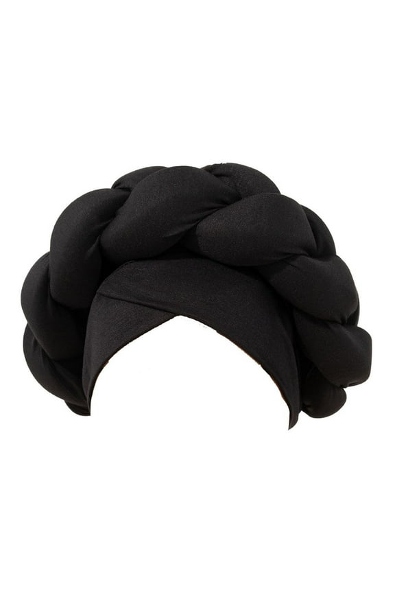 Boho Braided Turban Hat – African Silky Headwrap for Black Women,Black,One Size