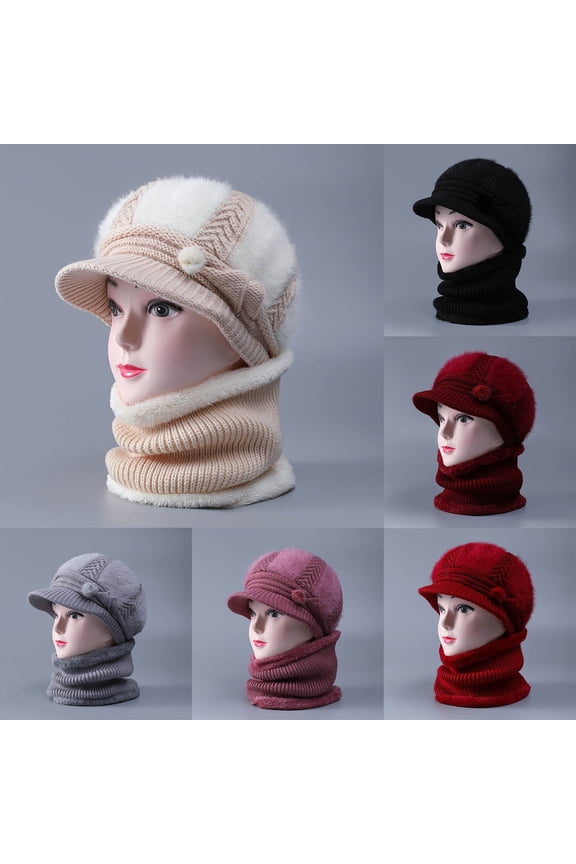 Cloche Hats for Women Womens Winter Knit Beanie Hat and Scarf Set Girls Cute Slouchy Thick Fleece Lined Ski Hat Warm,Beige,One Size