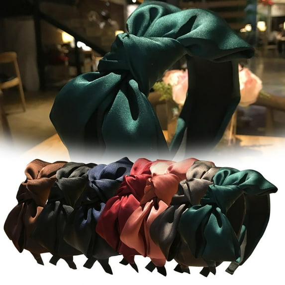 KLOY2K Fascinators for Women Fashionable Bow Knot Wide Headband with Hoop Details - Elastic Hair Accessories for Women and Girls,Green,One Size