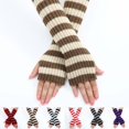 thumbnail image 1 of KLOY2K Fingerless Gloves for Women Workout Women's Long Fingerless Gloves - Knit Striped Arm Warmers with Thumb Hole, Stretchy Design,Red,One Size, 1 of 3