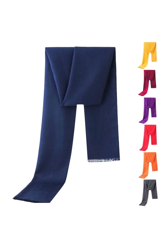 Men's Solid Color Scarf, Long Acrylic Wool Blend Winter Wrap, Soft Warm Navy S