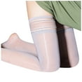 thumbnail image 1 of KLOY2K Plus Size Glossy Tights, Lace Trim Thigh-High (8D Sheer) for Evening Events & Costumes Thigh High Stockings,Grey (same color lace) One Size, 1 of 2