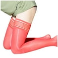 thumbnail image 1 of KLOY2K Plus Size Glossy Tights, Lace Trim Thigh-High (8D Sheer) for Evening Events & Costumes Thigh High Stockings,Red (same color lace) One Size, 1 of 2