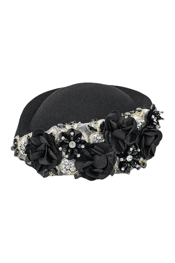 Popular Women Church Hats with Elegant Flower Applique, Pillbox Hats Fascinator Tea Caps for Stylish Headwear,Black,One Size