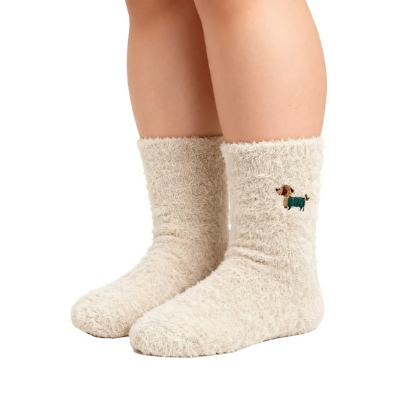 KLOY2K Socks for Women Women's Fleece-Lined Slipper Socks with Advanced Anti-Slip Grip Sole Technology and All-Day Comfort Features,Beige,One Size