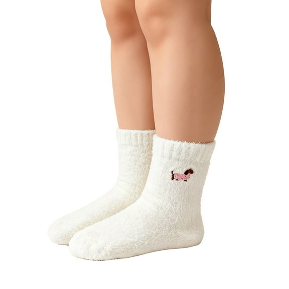 KLOY2K Socks for Women Women's Fleece-Lined Slipper Socks with Advanced Anti-Slip Grip Sole Technology and All-Day Comfort Features,White,One Size
