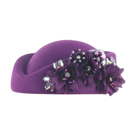 KLOY2K Top-Rated Women Church Hats with Floral Applique Design, Pillbox Hats Fascinator Tea Caps for Formal Events,Purple,One Size