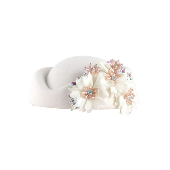 KLOY2K Top-Rated Women Church Hats with Floral Applique Design, Pillbox Hats Fascinator Tea Caps for Formal Events,White,One Size