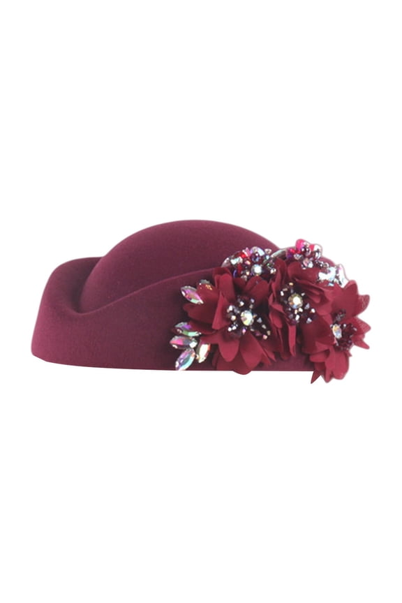 Top-Rated Women Church Hats with Floral Applique Design, Pillbox Hats Fascinator Tea Caps for Formal Events,Wine,One Size