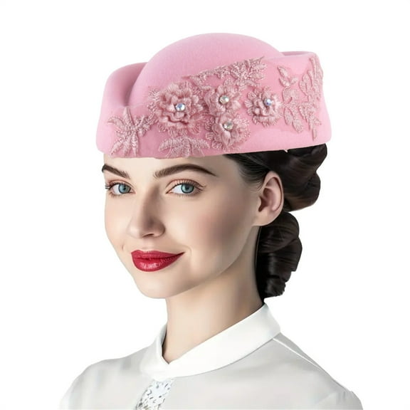 KLOY2K Trending Women Church Hats with Flower Applique, Pillbox Hats Fascinator Tea Caps for Elegant Occasions,Pink,M
