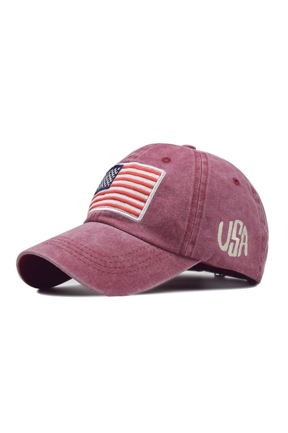 Unisex American Flag Baseball Cap Embroidery Adjustable Outdoor Hat Watermelon Red
