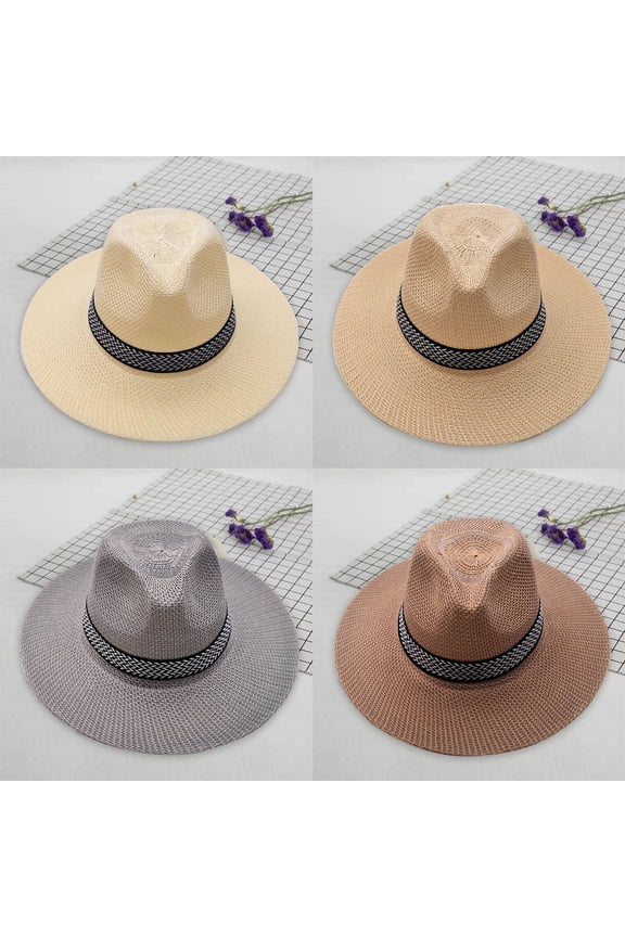 Unisex Summer Sun Hat Unisex Straw Bucket Hats Summer Sun Hat Beach Cap with Windproof Strap, White, One Size