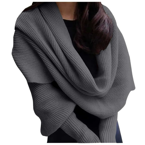 KLOY2K Utrum Women's Knitted Cable Wrap - Cropped Sweater Design, Knitted Scarf with Sleeves, Wrap Sweater for Layers, Trendy Winter Accessory,Gray 1,A