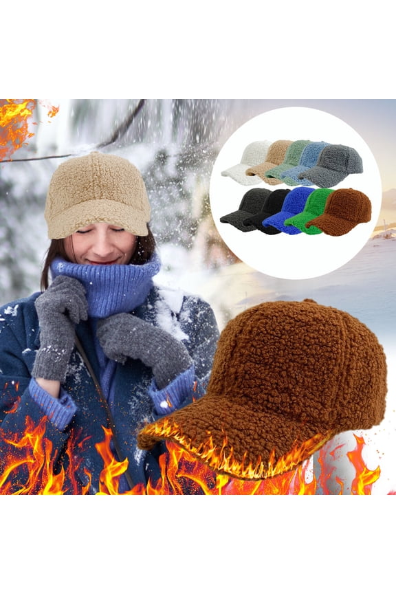 Winter Sports Baseball Cap Winter Sports Baseball Cap with Plush Faux Lamb Wool Exterior - Extremely Warm Teddy Fleece Lining for Outdoor Travel,Light blue,One Size