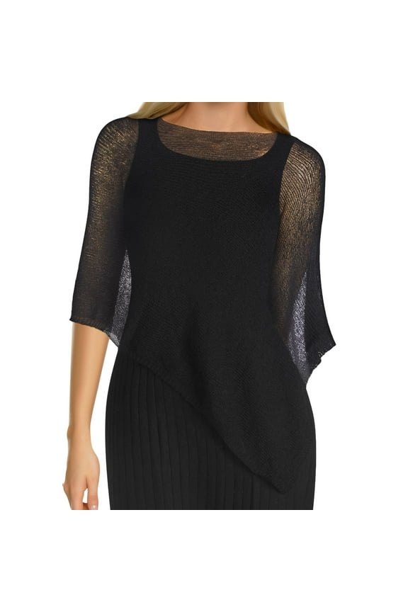 Women's Irregular Loose Ice Knit Cape Shawl - Sun Protection-Silk Scarf,Black,One Size