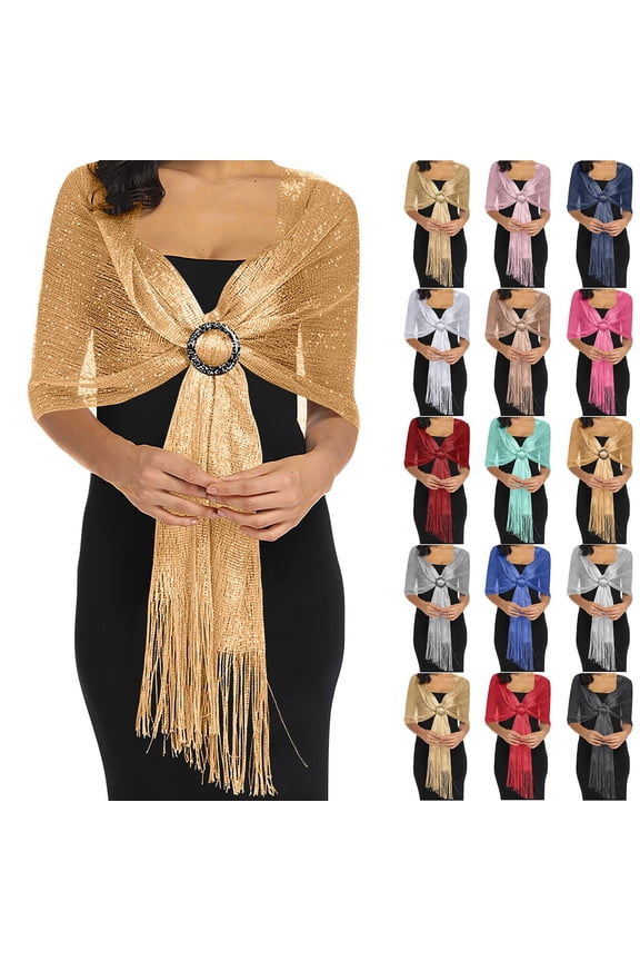 Women's Metallic Evening Shawl, Sparkling Bride Bridesmaid Wrap for Wedding Party Gold Universal Fit