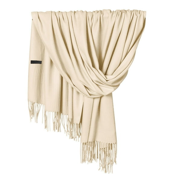 KLOY2K Women's Pashmina Scarf - Soft Solid Plain Shawl Wrap, Warm Neckwear with Fringes-Scarf for Women,Beige,A
