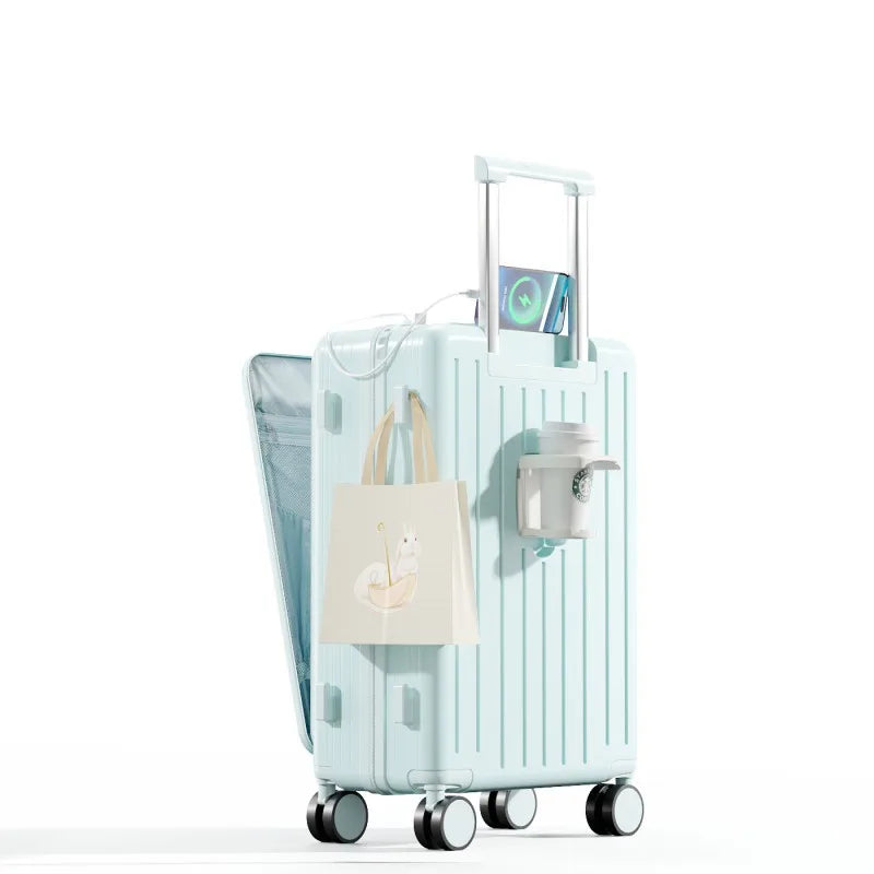 KLQDZMS New Suitcase PC Multifunction Trolley Case Front Opening Boarding Box 20"24"26 Inch