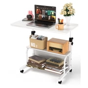 KLSMYHOKI Storage Portable Adjustable Height Desk, 32 Inch White Rolling Computer Desk for Home Office Small Study Spaces