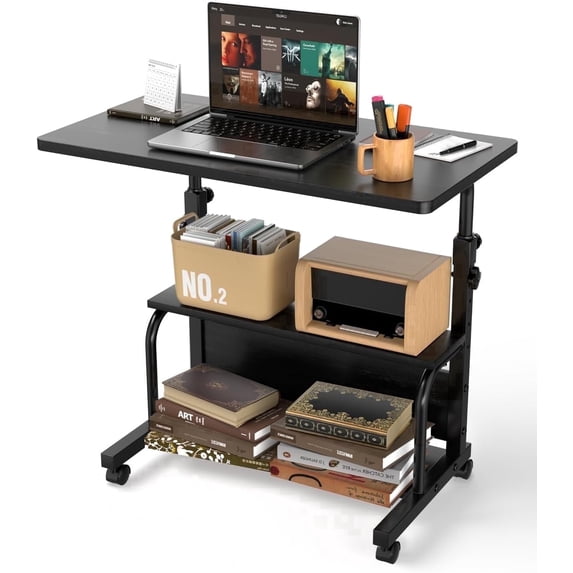 KLSMYHOKI Storage Portable Adjustable Height Desk, 32 Inch Black Rolling Computer Desk for Home Office Small Study Spaces