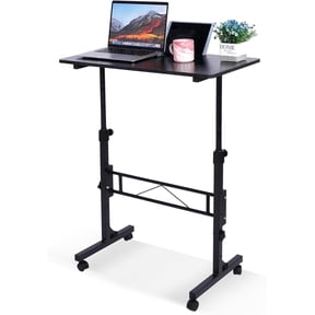 KLSMYHOKI Standing Desk, Adjustable Height 31.5" x 16" Black Mobile Table with Wheels, Height Range 27"-43.5" for Home Office