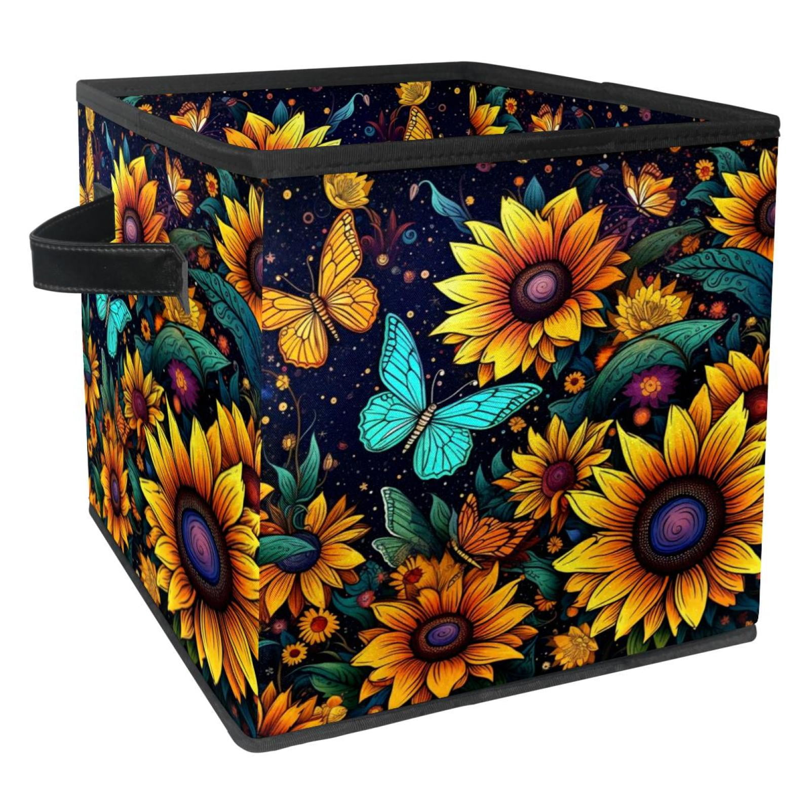 KLURENT Starry Sunflower Butterfly Toy Box Chest Collapsible Sturdy Toy
