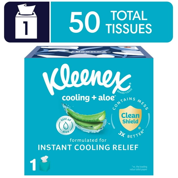 Kleenex Cooling + Aloe Facial Tissues, 1 Cube Box, 50 Tissues Per Box, 2-Ply