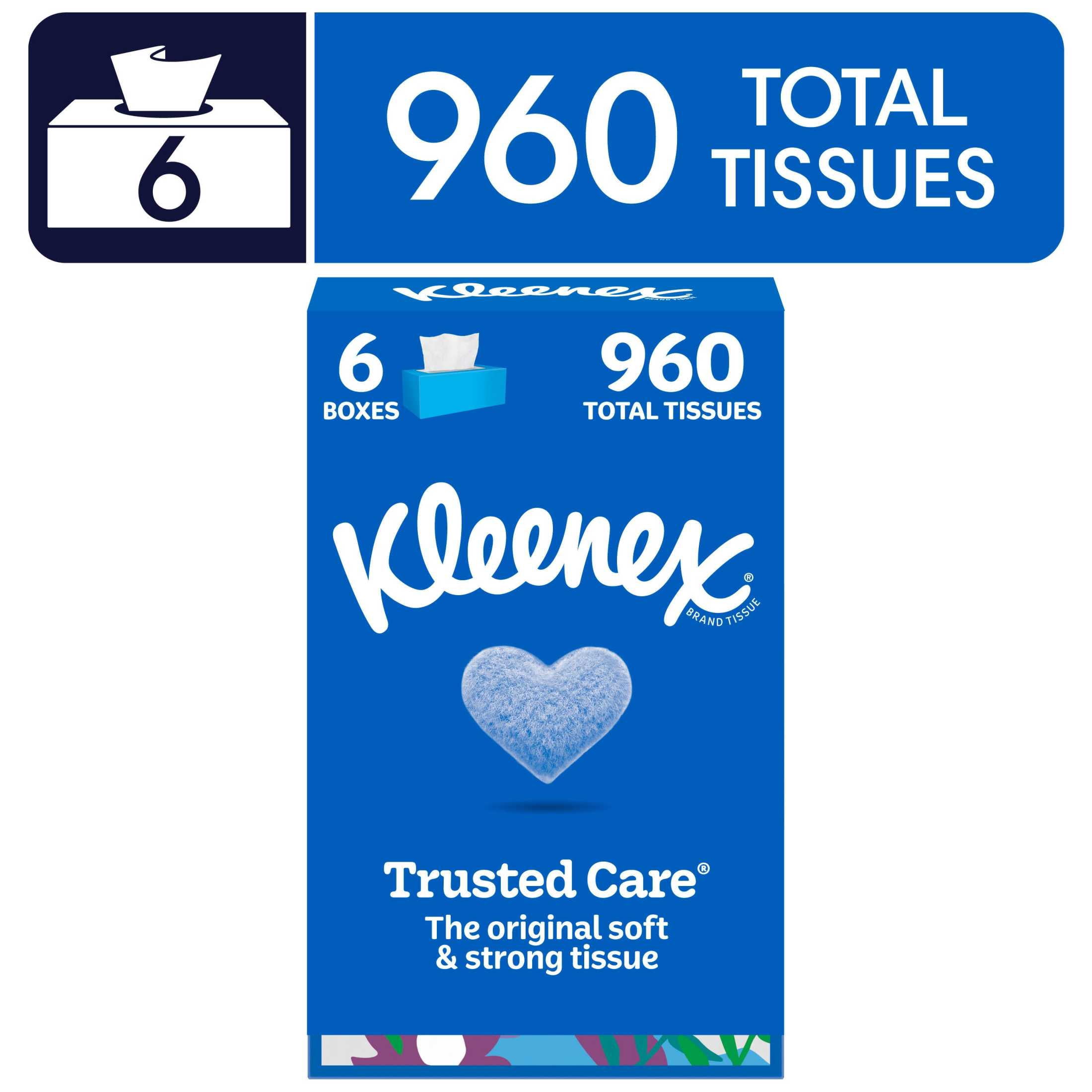 Kleenex Trusted Care Facial Tissues, 6 Flat Boxes, 160 Tissues per