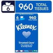 Kleenex Trusted Care 2-Ply Flat Box Facial Tissues, 6 Pack 960 Total Tissues