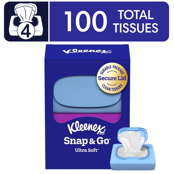Kleenex Snap & Go Ultra Soft 3-Ply On-The-Go Facial Tissues, 4 Pack