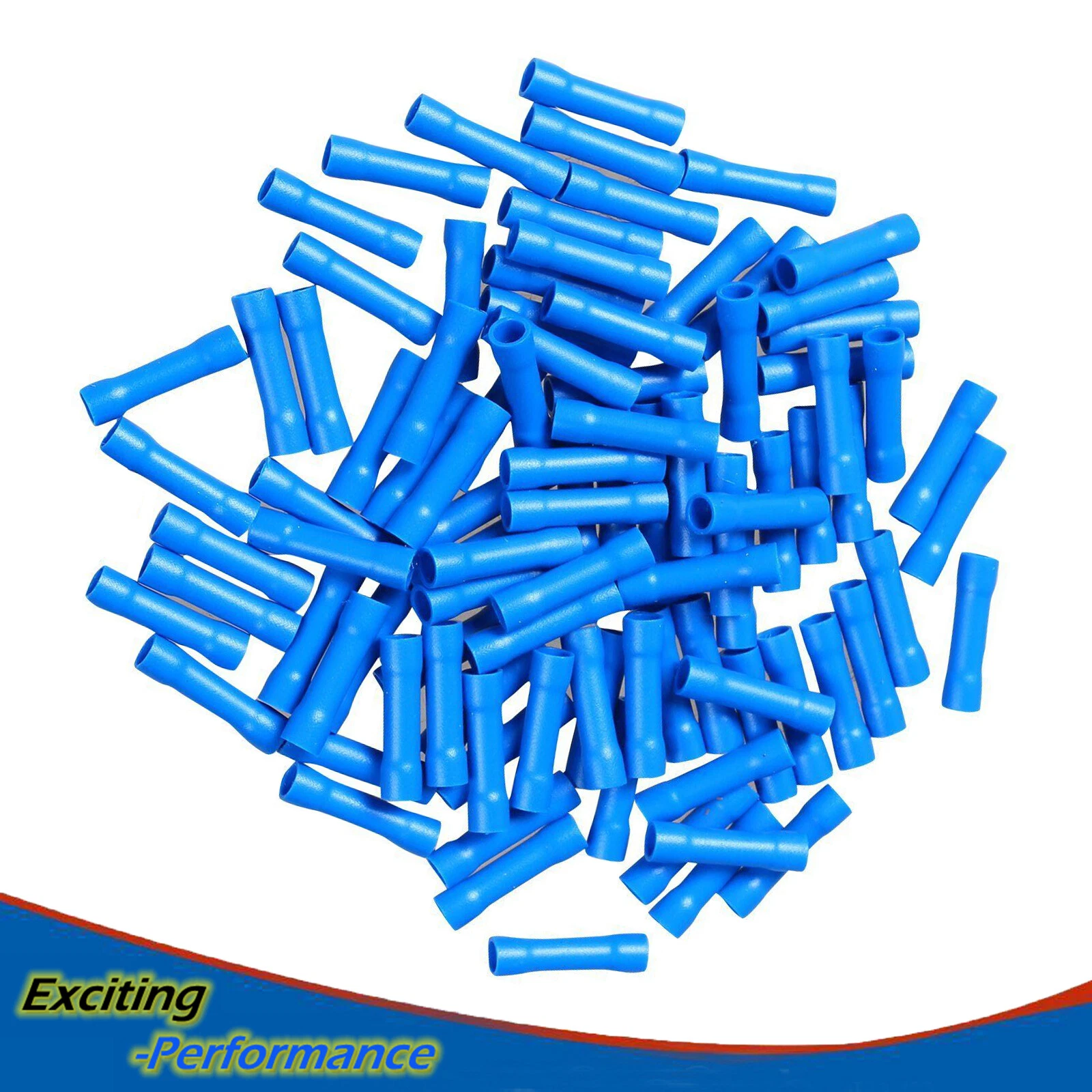 KLYNE- 100Pcs Car Audio/Alarm Wire Butt Connector Terminals 16-14 Awg Ga Gauge Blue