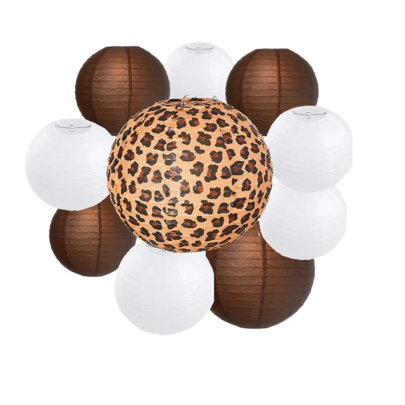 KLYNE - 10Pcs Leopard Brown White Round Paper Lantern Wedding Party Decor Diy Supplies