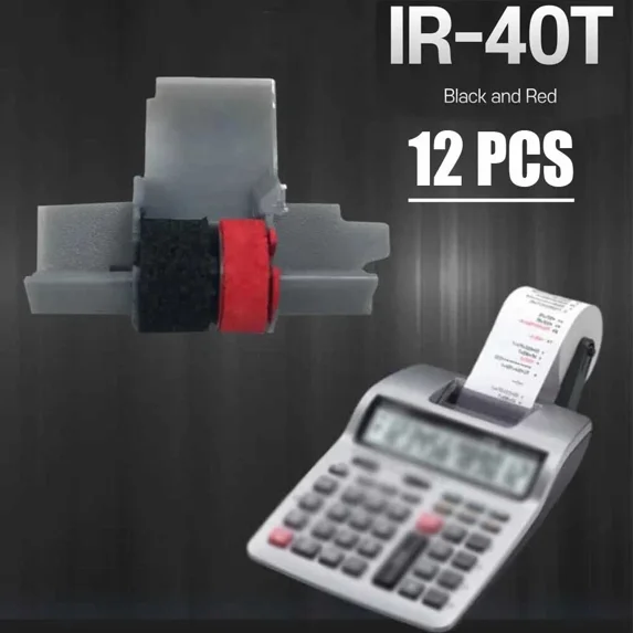 KLYNE- 12Pcs Ir-40T Black & Red Calculator Ink Rollera For Cp13 Nr42 Ir40T Sharp Casio