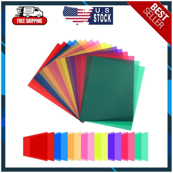 KLYNE - 16 Pack Light Gels Colored Overlays Transparency Color Film Plastic Sheets