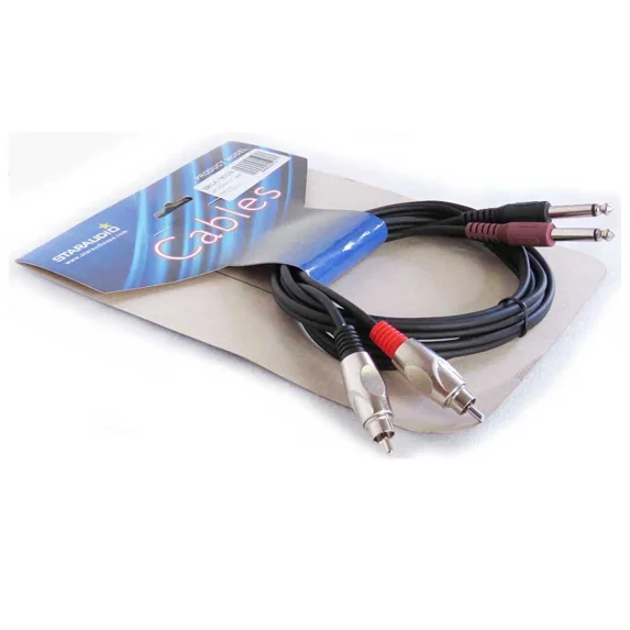 KLYNE - 2-1/4 Inch 6.3Mm Mono Male Cable To 6Ft 2-Rca Male Cable Cord Black Audio Cable