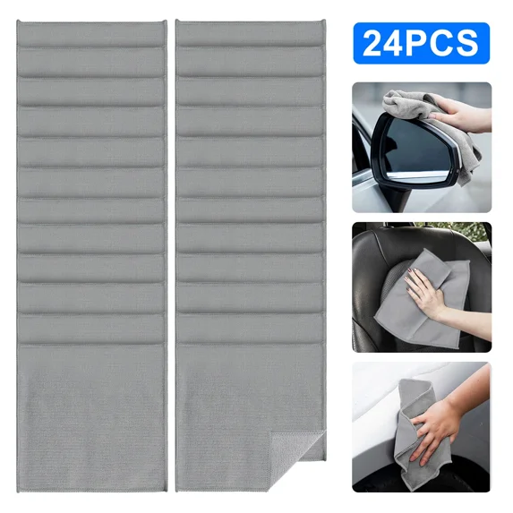 KLYNE - 24Pcs Microfiber Cleaning Cloth 9.8"X9.8" Car Towel Rags Reusable Washable Grey